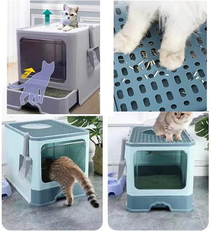 Pet Cat Toilet Litter Box with Lid Drawer System Foldable Large Including Pastic Scoop (Inside Dhaka Only)