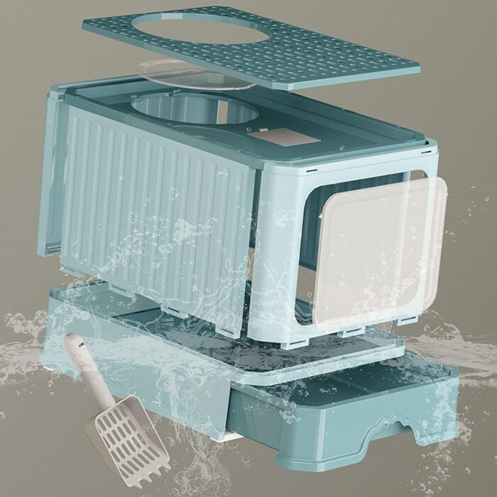 Pet Cat Toilet Litter Box with Lid Drawer System Foldable Large Including Pastic Scoop (Inside Dhaka Only)