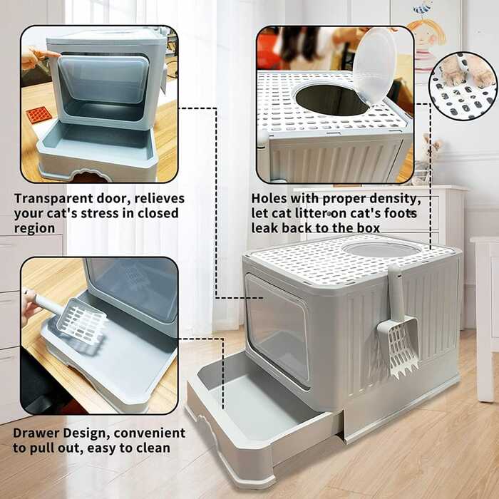 Pet Cat Toilet Litter Box with Lid Drawer System Foldable Large Including Pastic Scoop (Inside Dhaka Only)
