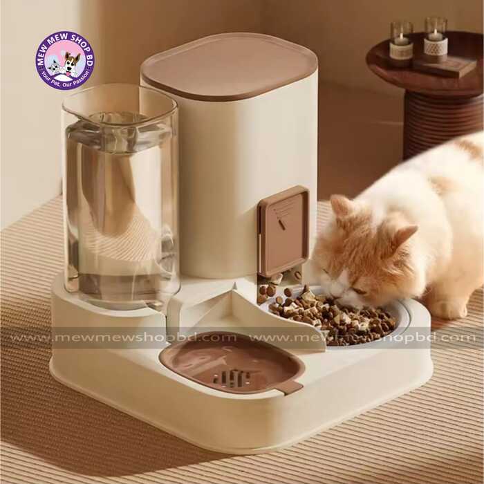 New Updated Model Pet Water (1.3L) and Food (2.3L) Dispenser Automatic Feeder 2-in-1 Wet and Dry Separation Cat & Dog Food Container with Water Bowl