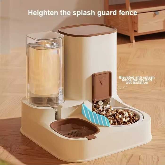 New Updated Model Pet Water (1.3L) and Food (2.3L) Dispenser Automatic Feeder 2-in-1 Wet and Dry Separation Cat & Dog Food Container with Water Bowl