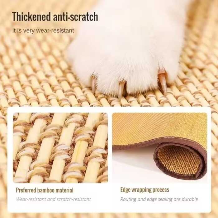 Strong Bamboo Cat Scratcher Mat Wall Sofa Protection Cat Scratch Board Pad Usable for Cat Paws