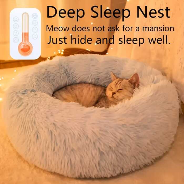 Round Plush Pet Bed House Super Premium Soft and Warm For Pets