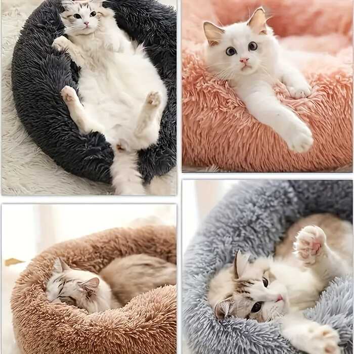 Round Plush Pet Bed House Super Premium Soft and Warm For Pets
