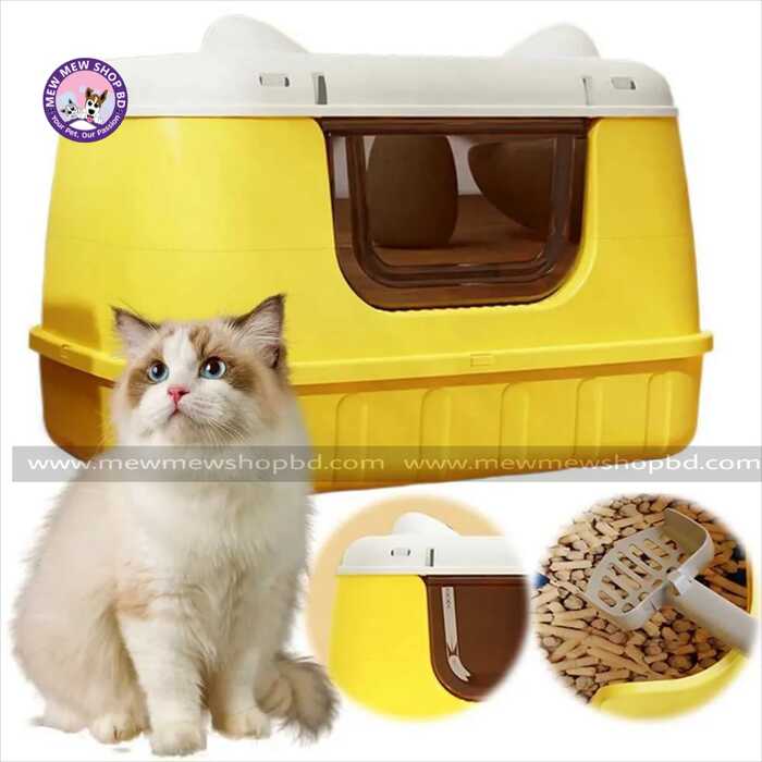 Extra Large Size Round Cat Ear Designed Pet Cat Toilet Closed Litter Box with Lid Drawer System Foldable Litter Box Including Plastic Scoop