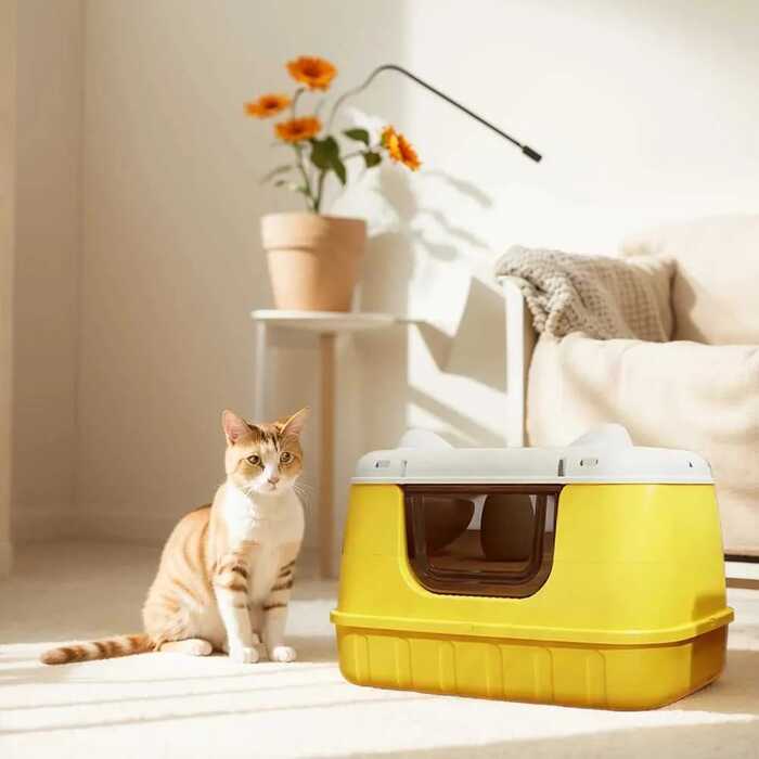 Extra Large Size Round Cat Ear Designed Pet Cat Toilet Closed Litter Box with Lid Drawer System Foldable Litter Box Including Plastic Scoop