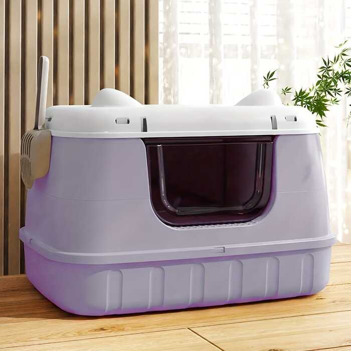 Extra Large Size Round Cat Ear Designed Pet Cat Toilet Closed Litter Box with Lid Drawer System Foldable Litter Box Including Plastic Scoop
