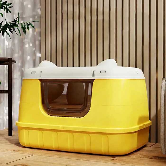 Extra Large Size Round Cat Ear Designed Pet Cat Toilet Closed Litter Box with Lid Drawer System Foldable Litter Box Including Plastic Scoop