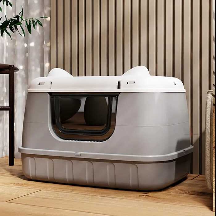 Extra Large Size Round Cat Ear Designed Pet Cat Toilet Closed Litter Box with Lid Drawer System Foldable Litter Box Including Plastic Scoop