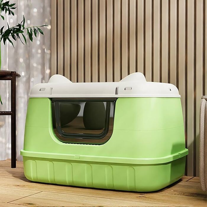 Extra Large Size Round Cat Ear Designed Pet Cat Toilet Closed Litter Box with Lid Drawer System Foldable Litter Box Including Plastic Scoop