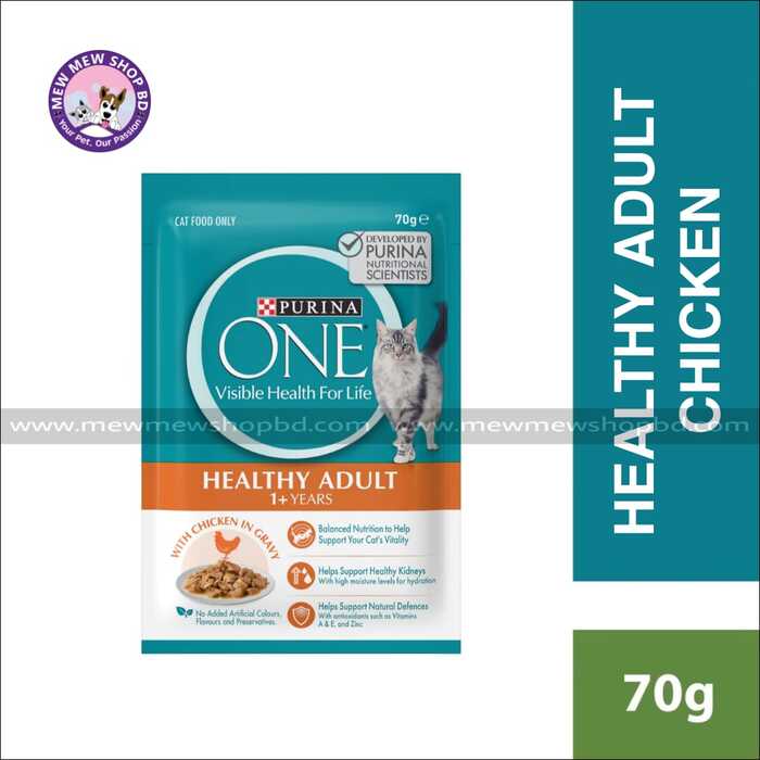 Purina ONE Healthy Adult Wet Cat Food with Chicken in Gravy 70g