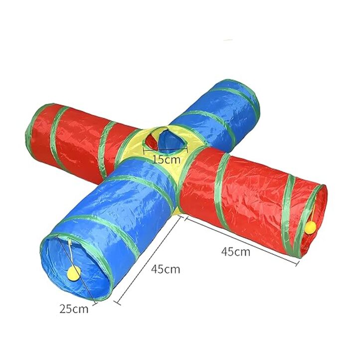 Colorful 4 way 1 Window Rainbow Tunnel toy for Pet Cat