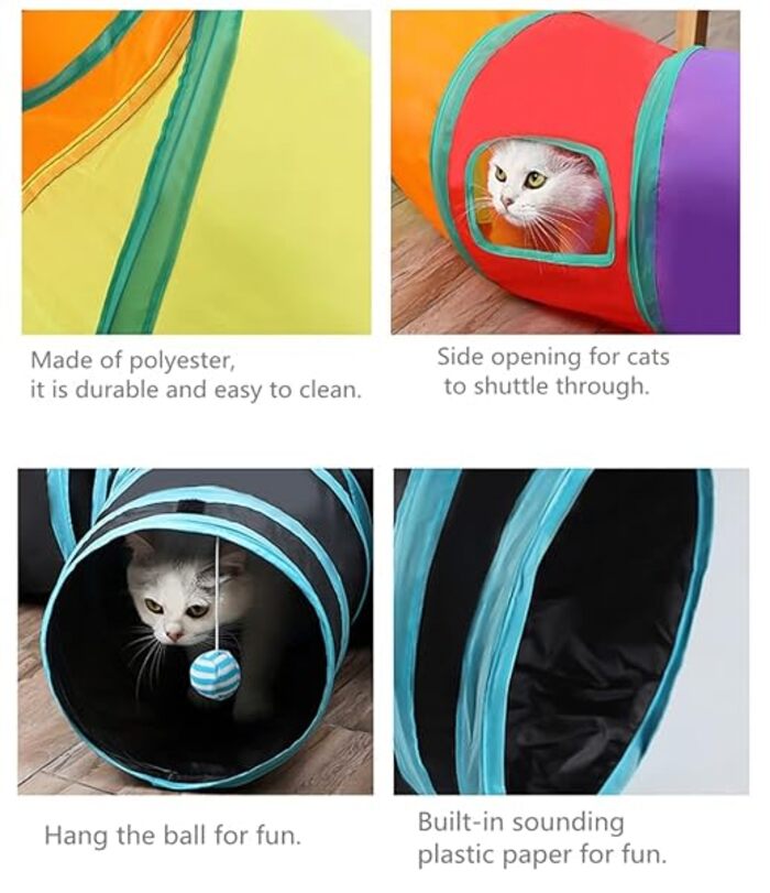 Colorful 4 way 1 Window Rainbow Tunnel toy for Pet Cat