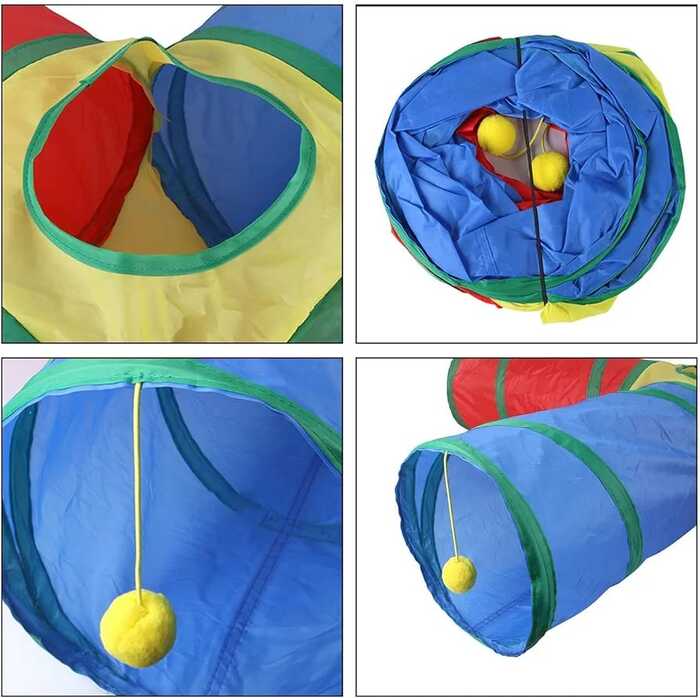 Colorful 4 way 1 Window Rainbow Tunnel toy for Pet Cat