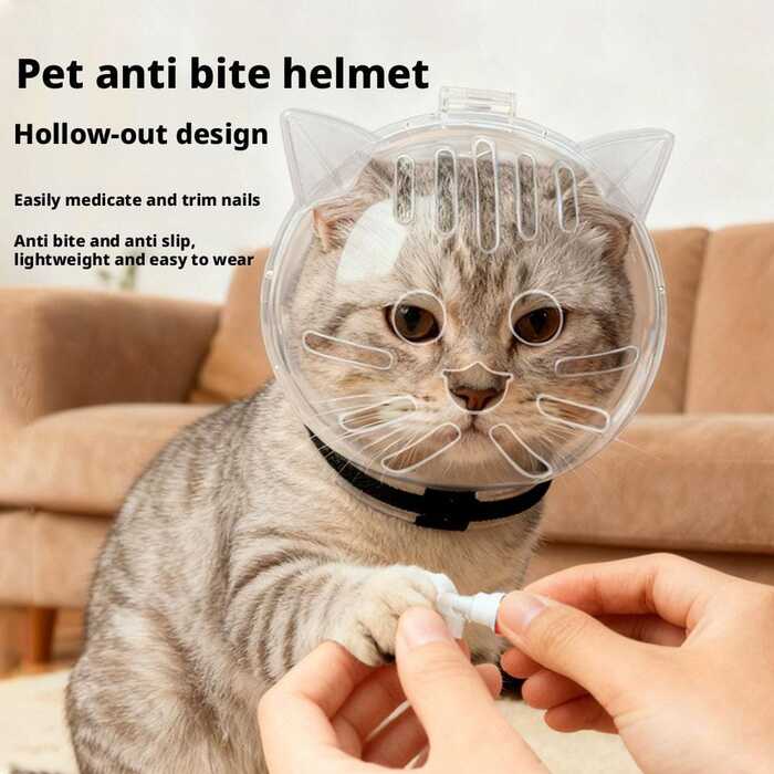 Cat Anti-Bite Headcover Breathable Helmet Protective Cats Prevent Biting Transparent Head Shield for Grooming