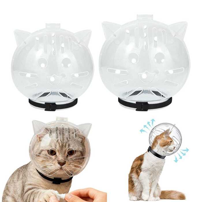 Cat Anti-Bite Headcover Breathable Helmet Protective Cats Prevent Biting Transparent Head Shield for Grooming