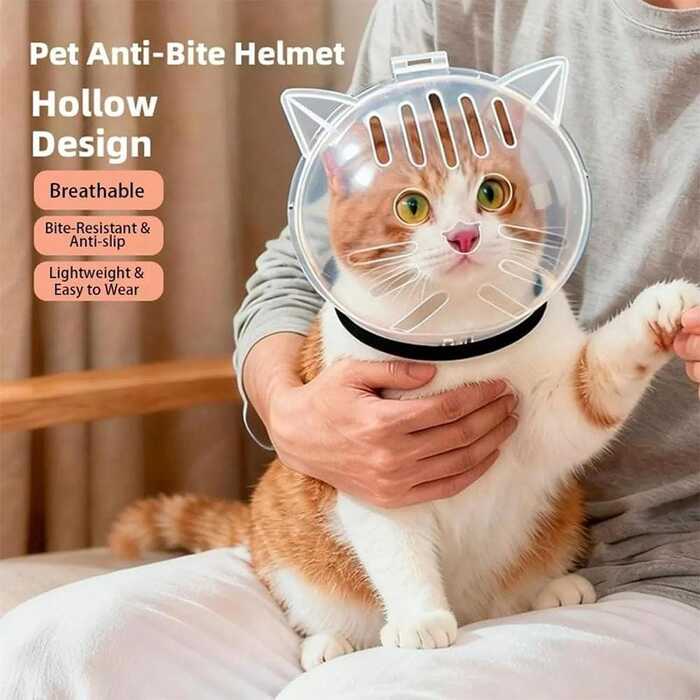 Cat Anti-Bite Headcover Breathable Helmet Protective Cats Prevent Biting Transparent Head Shield for Grooming