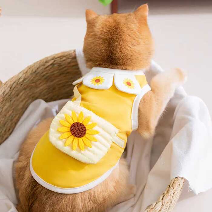 Pet Cat & Puppy Cute Flower Design Summer T-shirt Dress with Small Pouch Bag  ( No Exchange)