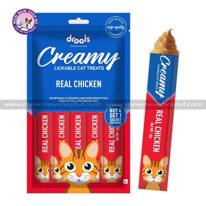 Drools Creamy Lickable Cat Treats with Real Chicken (15g x 5 Pack)