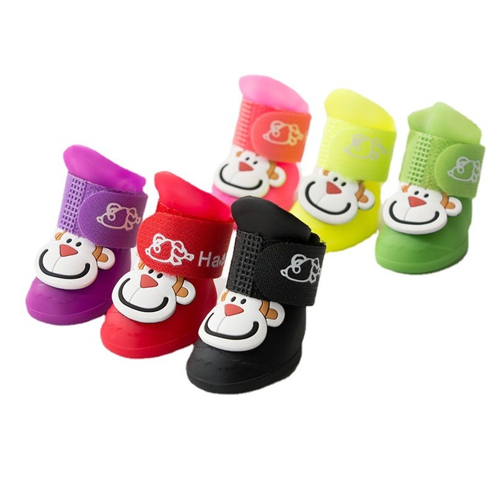 4pcs/Set Cartoon Pets Shoes Non-Slip Silicone Boots for Pet Cats & Puppys