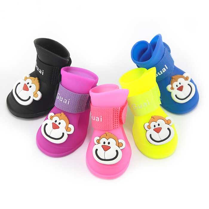 4pcs/Set Cartoon Pets Shoes Non-Slip Silicone Boots for Pet Cats & Puppys