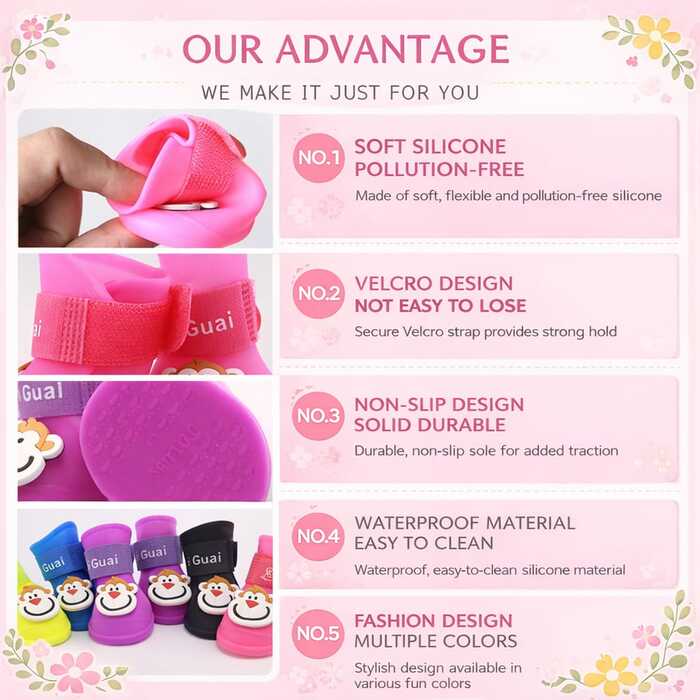 4pcs/Set Cartoon Pets Shoes Non-Slip Silicone Boots for Pet Cats & Puppys