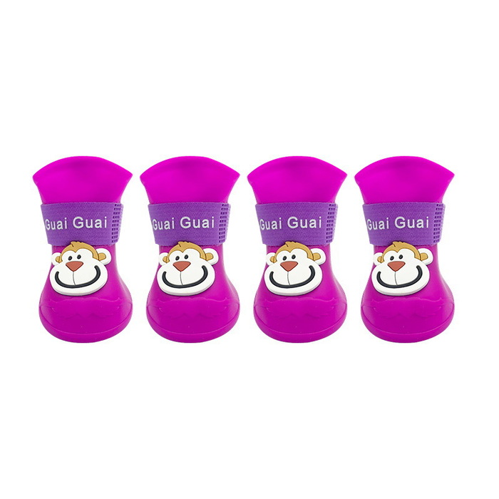 4pcs/Set Cartoon Pets Shoes Non-Slip Silicone Boots for Pet Cats & Puppys