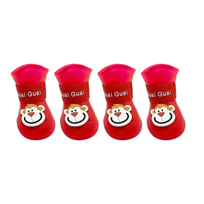 4pcs/Set Cartoon Pets Shoes Non-Slip Silicone Boots for Pet Cats & Puppys