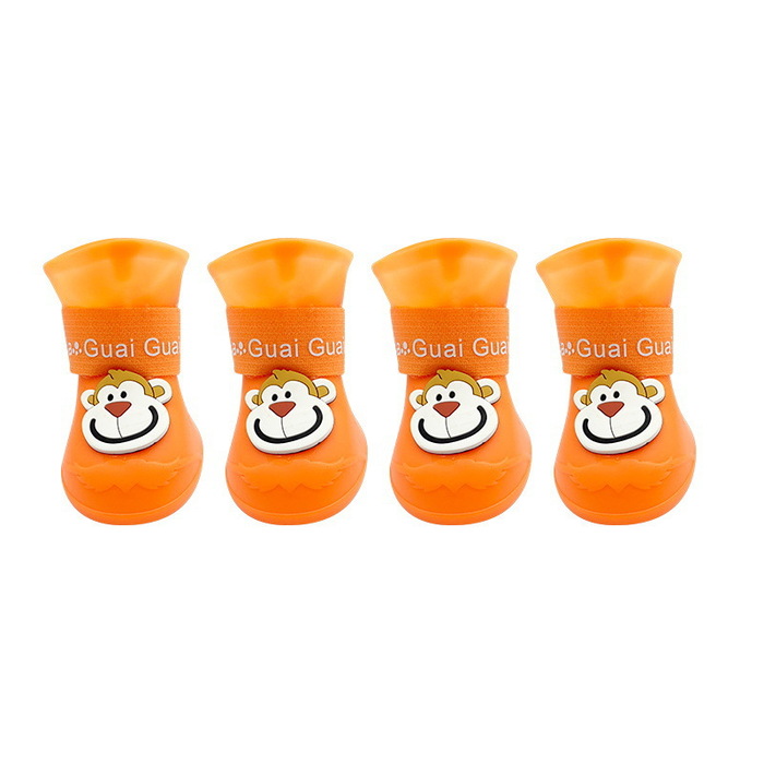 4pcs/Set Cartoon Pets Shoes Non-Slip Silicone Boots for Pet Cats & Puppys