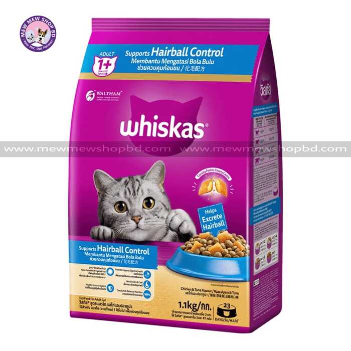 Whiskas Adult Dry Cat Food Hairball Control Chicken Tuna Flavour 1.1kg
