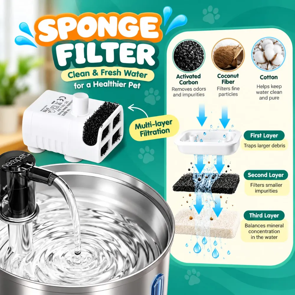 3L Automatic Pet Water Fountain 304 Stainless Steel Cat Dog Water Fountain Ultra-Quiet Pump Cat Dog Bowl Fountain with Light for Cats Dogs (Model C)
