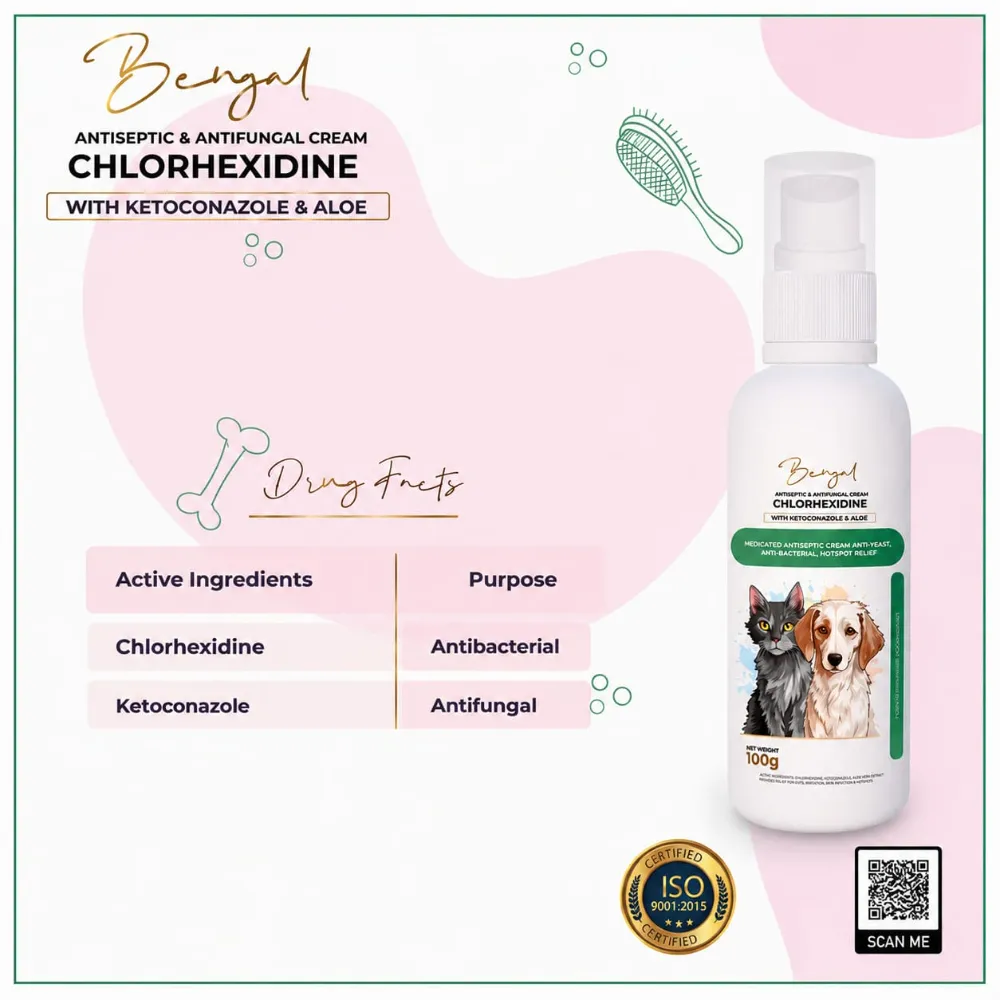Bengal Antiseptic & Antifungal Cream with Chlorhexidine, Ketoconazole & Aloe 100g