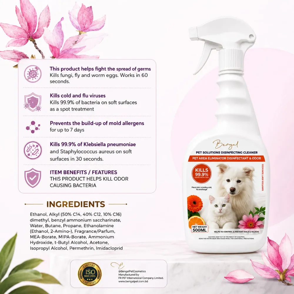 Bengal Pet Solutions Disinfecting Cleaner Spray for Disinfectant & Odor Remover 500ml