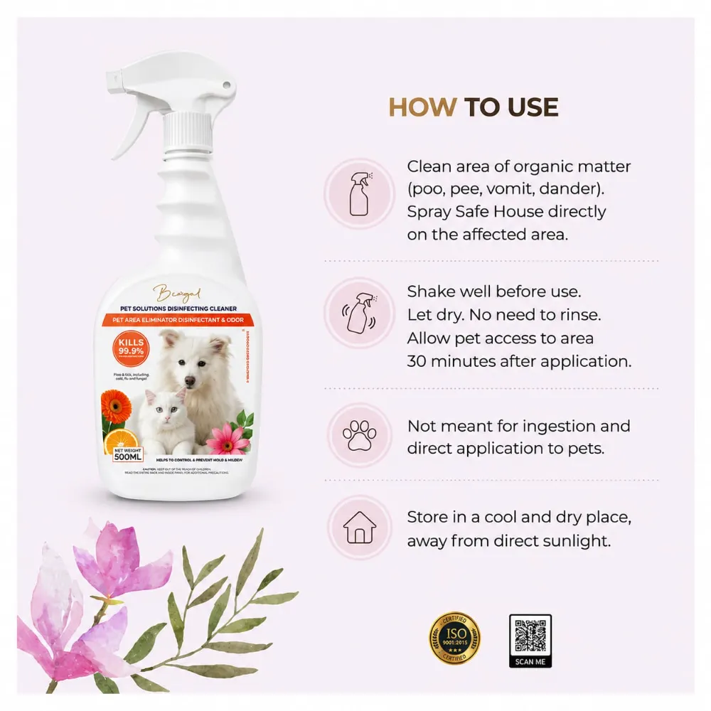Bengal Pet Solutions Disinfecting Cleaner Spray for Disinfectant & Odor Remover 500ml
