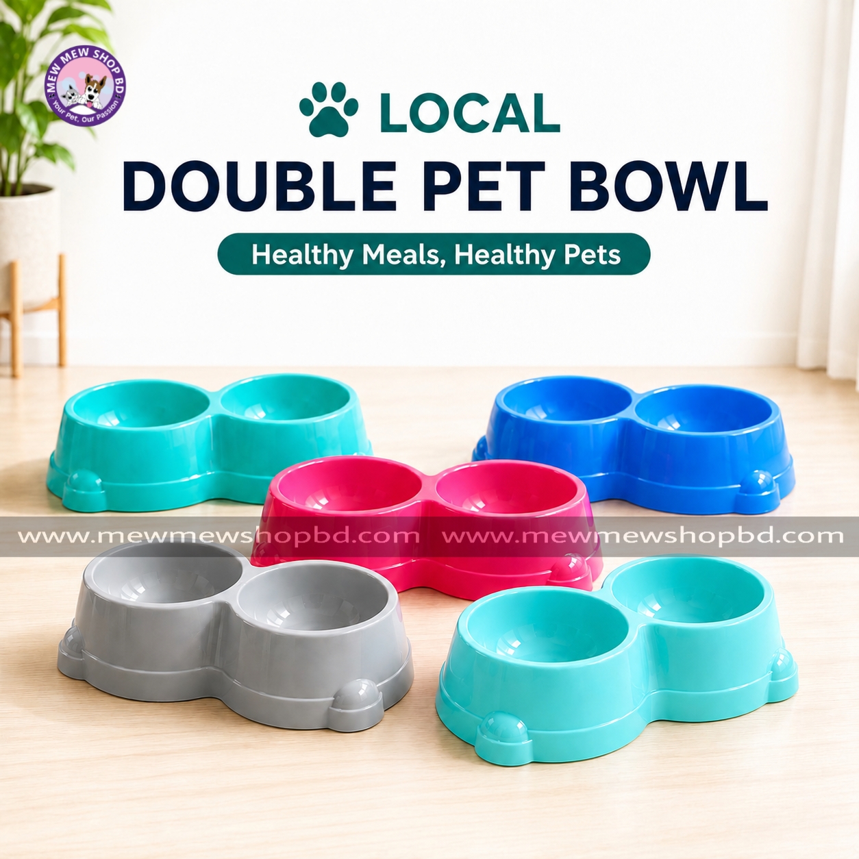 Local Double Pet Bowl for Pet Cat & Puppy (Random Colour)