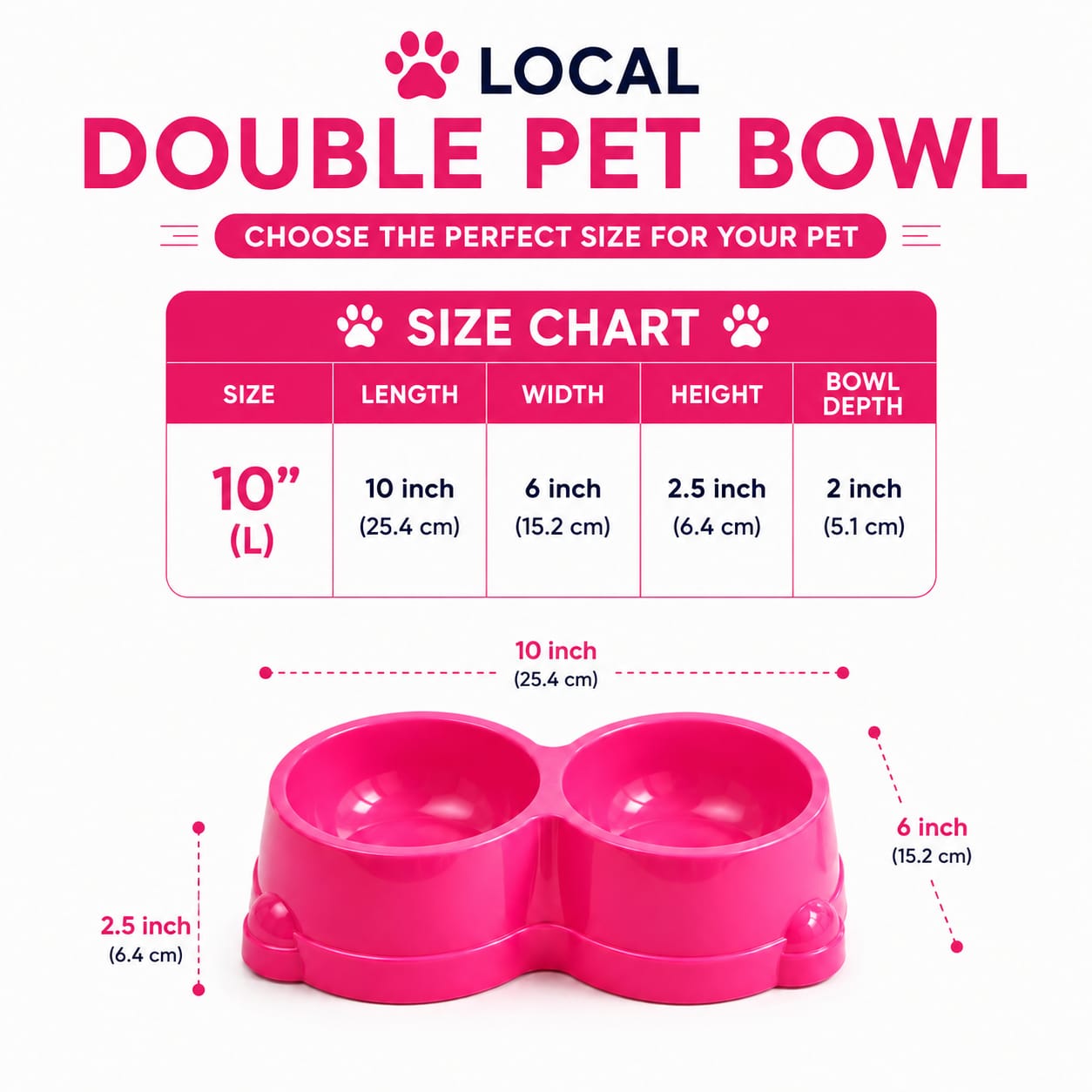 Local Double Pet Bowl for Pet Cat & Puppy (Random Colour)