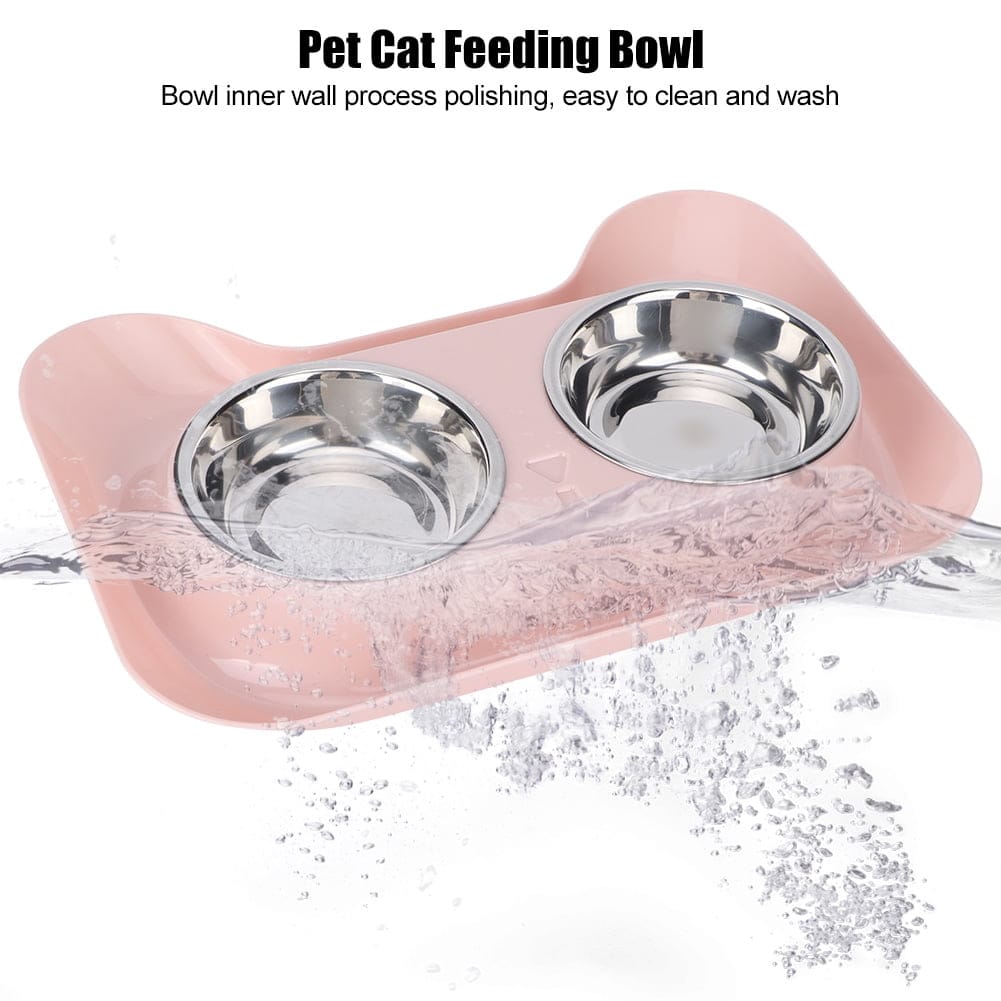 Cute Cat Face Steel Foodbowl with Plastic Base for Pet Cat food Bowl