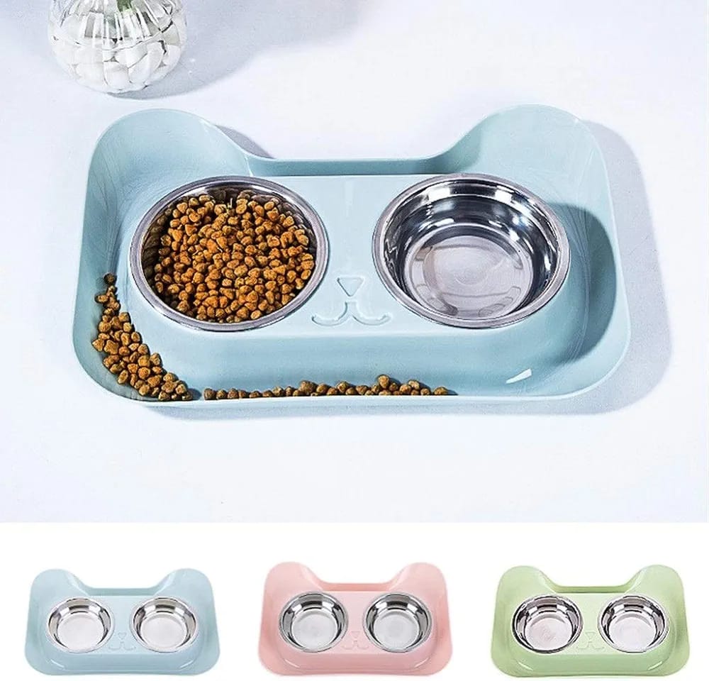 Cute Cat Face Steel Foodbowl with Plastic Base for Pet Cat food Bowl