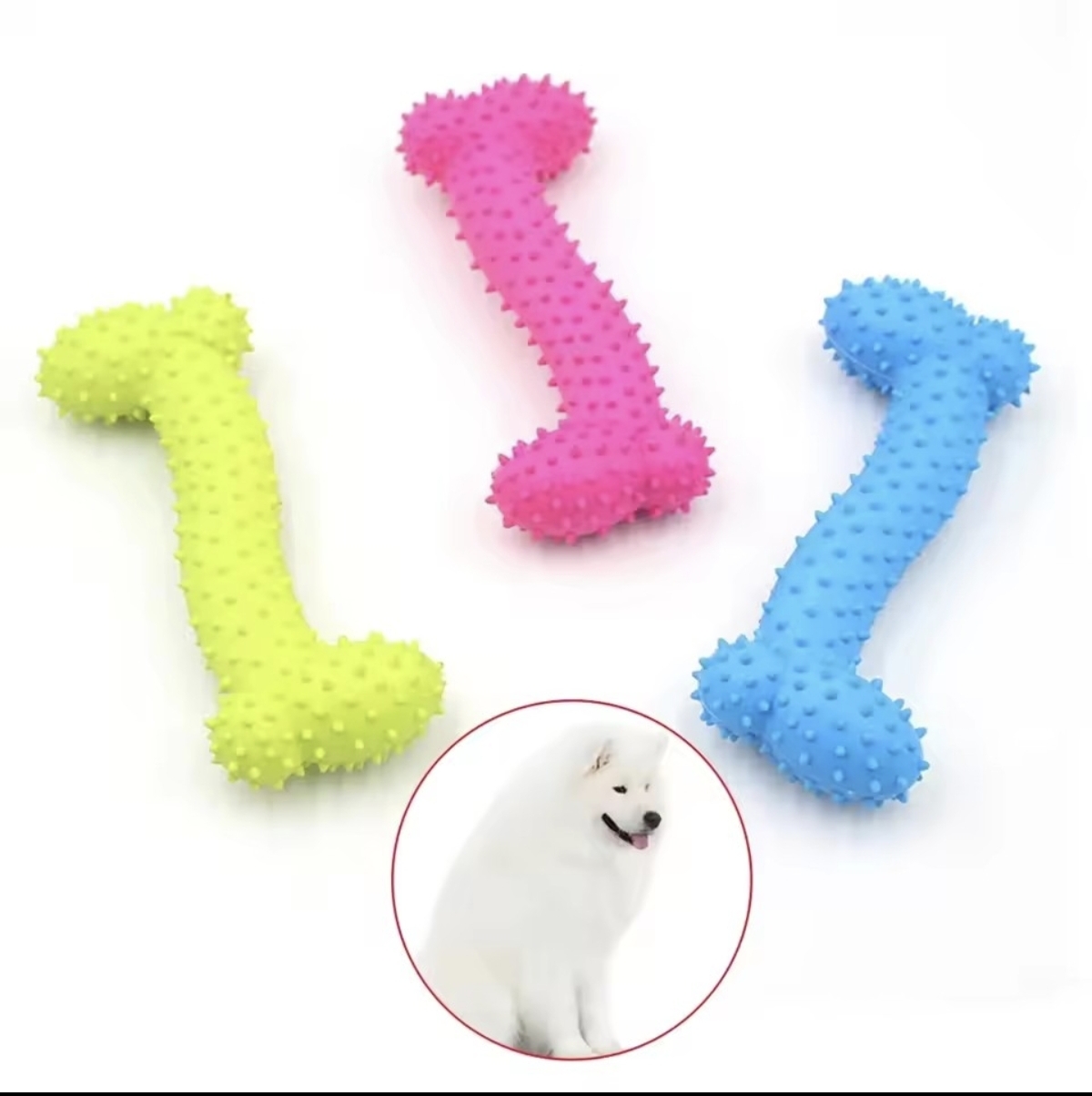 Cat & Dog Chew Rubber Bone for Teething & Training (Random Color)