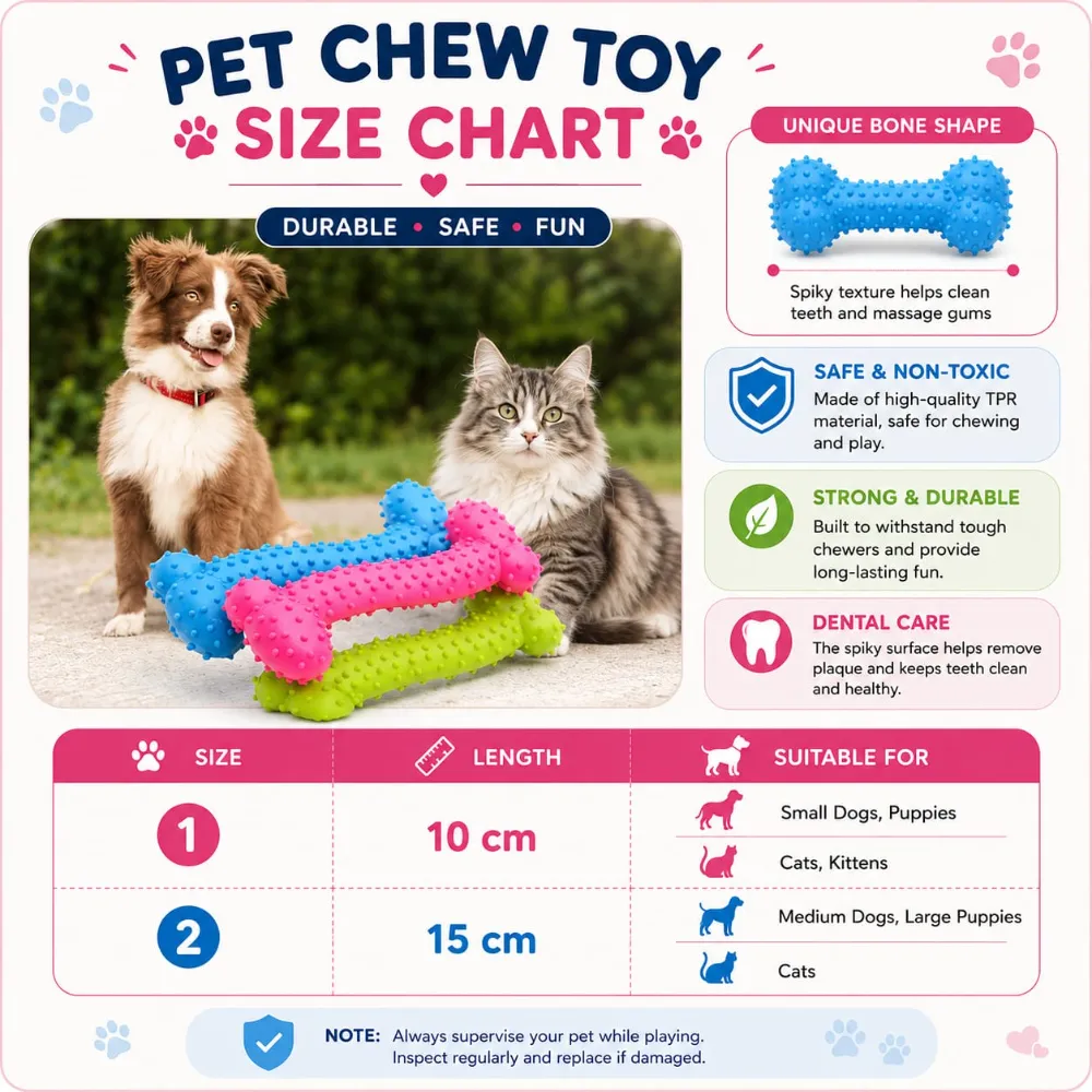 Cat & Dog Chew Rubber Bone for Teething & Training (Random Color)