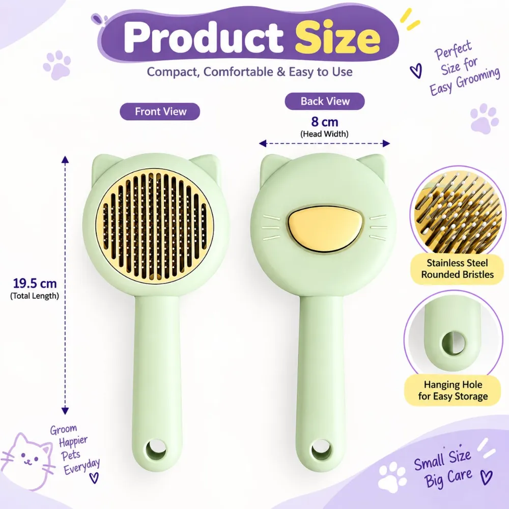 Cat Face Design Self-Cleaning Grooming Brush for Cats & Puppies