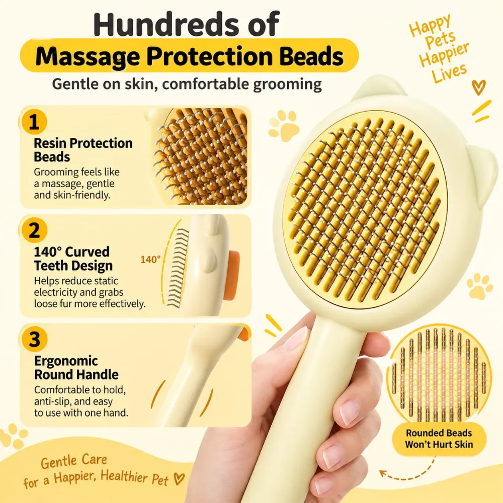 Cat Face Design Self-Cleaning Grooming Brush for Cats & Puppies