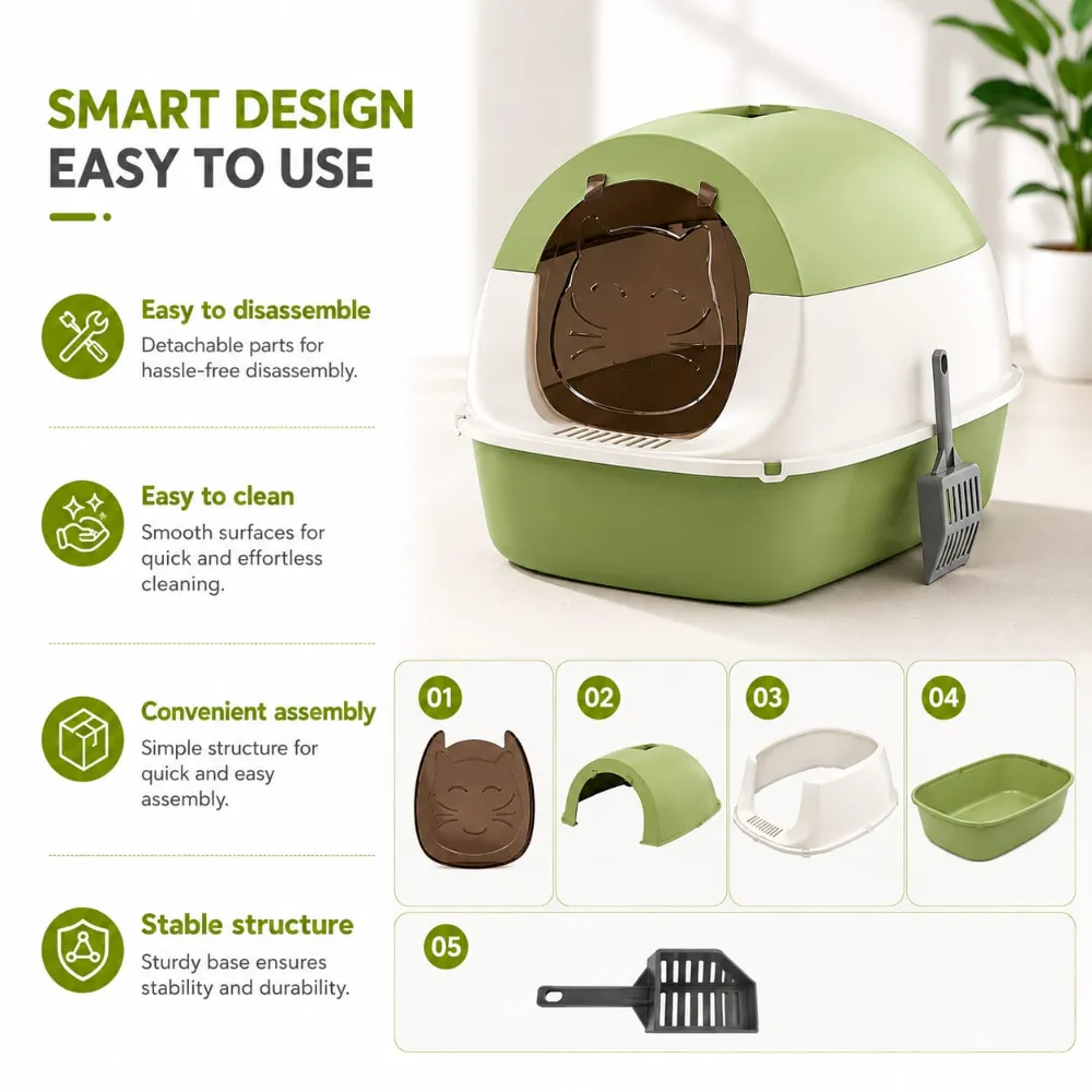 Cat Face Door Twin System Detachable Closed Litter box with Scoop for Pet Cat (Inside Dhaka Only)