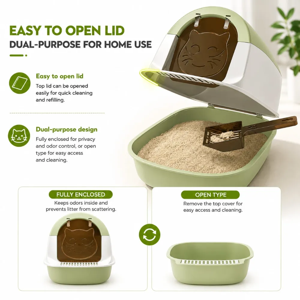 Cat Face Door Twin System Detachable Closed Litter box with Scoop for Pet Cat (Inside Dhaka Only)