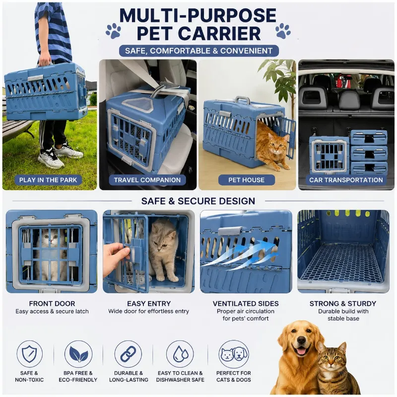 Collapsible Extra Large Size Portable Carrier Box Cage for Pet Cat Puppy & Others