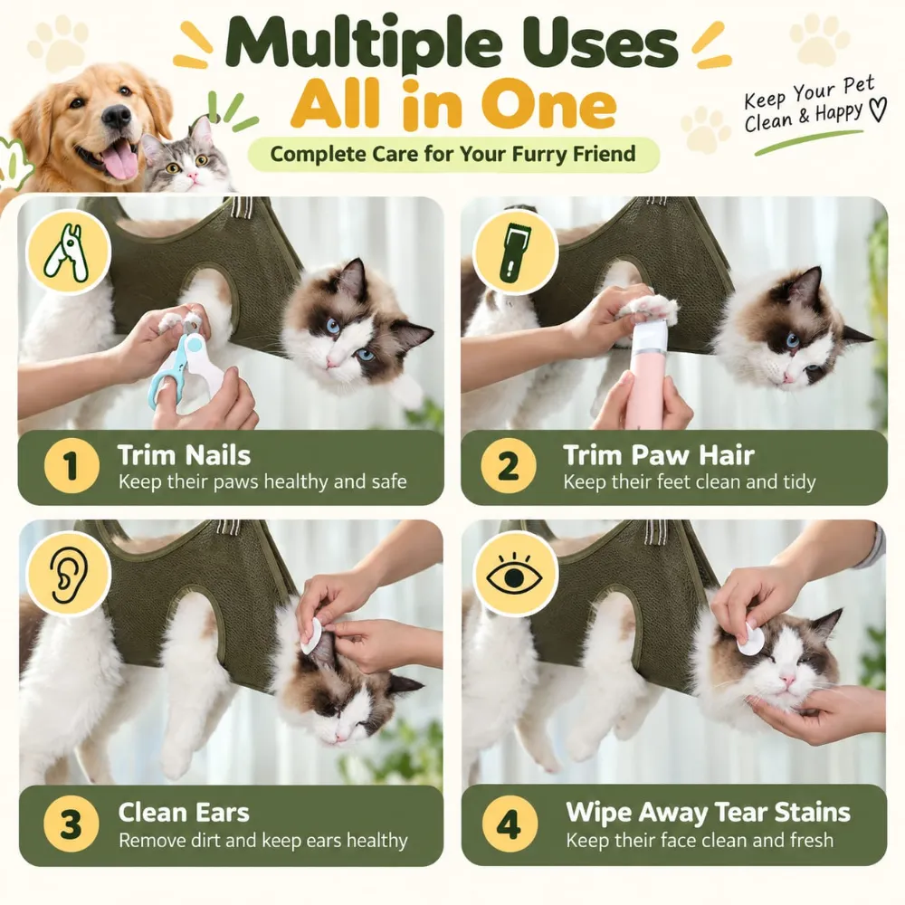 Dog Cat Grooming Bath Bag for Nail Cutting & Anti Scratch Cat Trimming Hammock