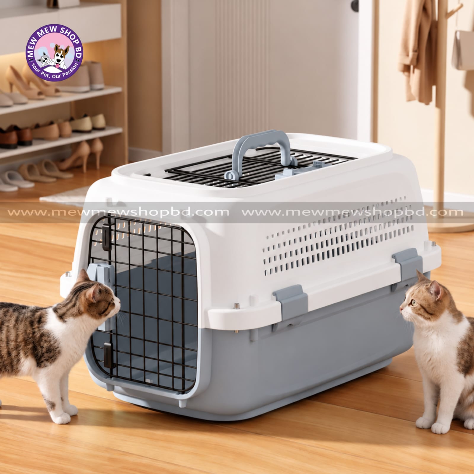 Smart 2 Door Design Super Premium Cat Large Carrier Box with Cage Top