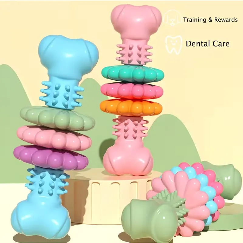 Bone Ring Geometric Patterned  Durable Dog Chew Teething Toy