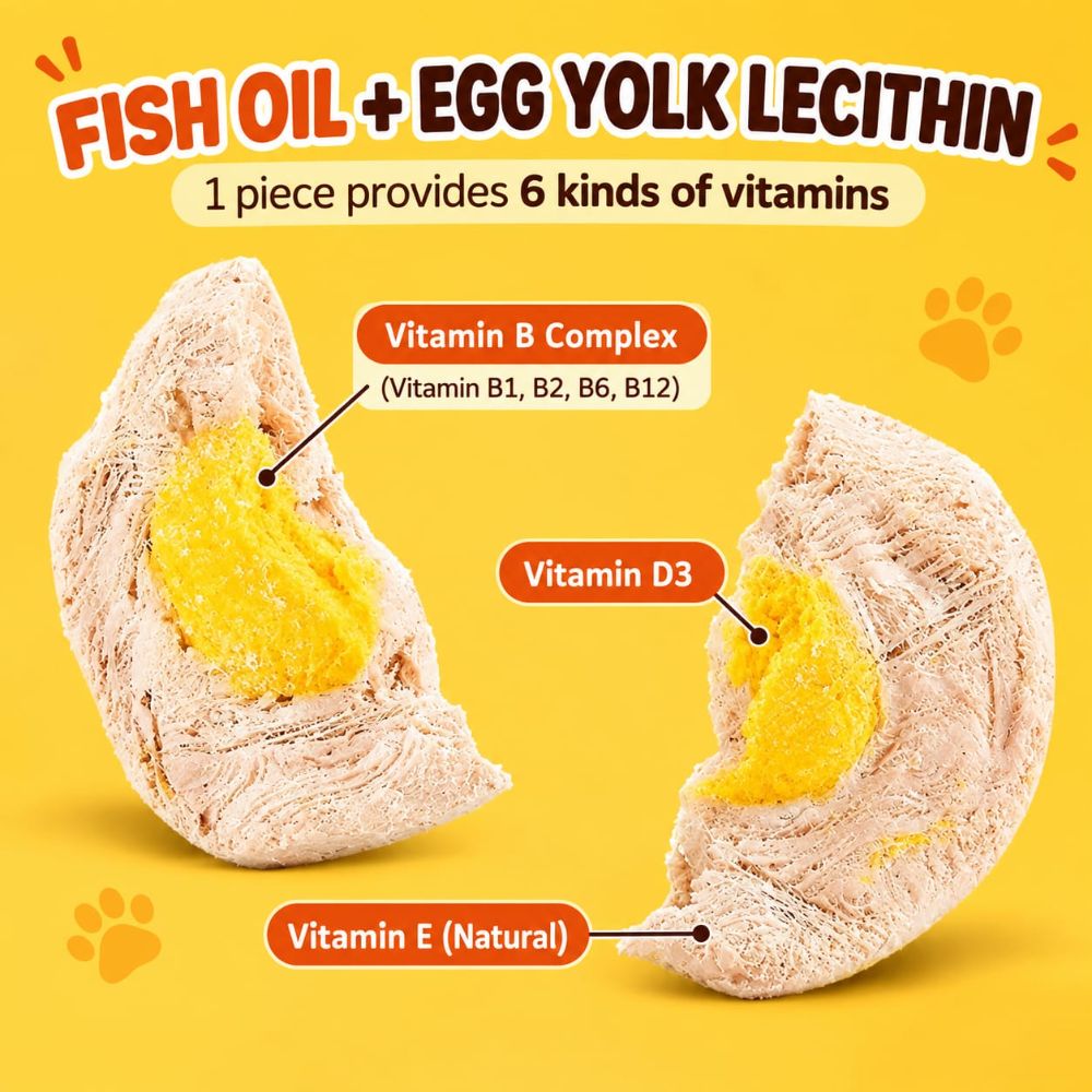 Kitten's story Freeze Dried Poached Egg with Chicken Breast, Egg Yolk & Goat Milk Treat for Cats & Dogs 50g