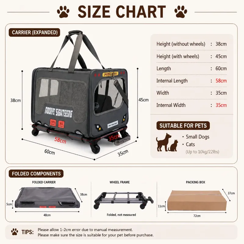 Moorpet Pet Bus Sightseeing Portable Large Capacity Trolley Bag for Pet Cat & Puppy